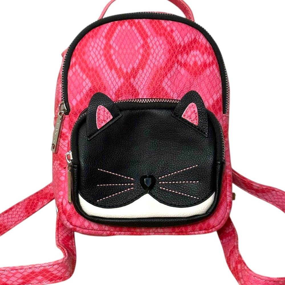 Betsey Johnson Cat Mini Backpack Pink Snakeskin Crossbody Y2K Novelty Bag‎ - Picture 8 of 11